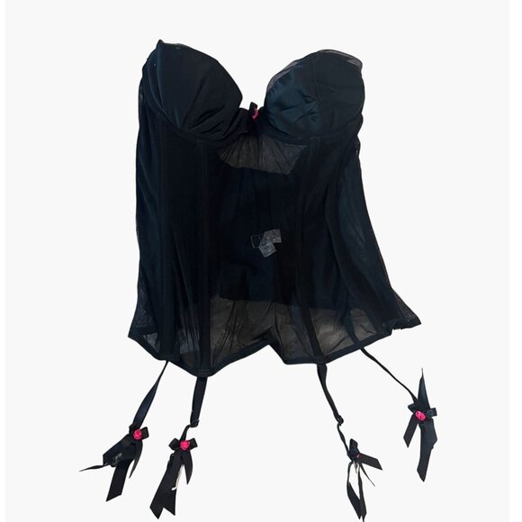 Jezebel Strapless Corset Women's Size 34B Black with Pink Rosettes Excellent con - Picture 1 of 5